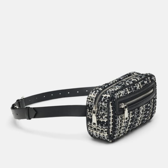 SOLD OUT ZARA Black Tweed Belt Bag - Picture 1 of 5